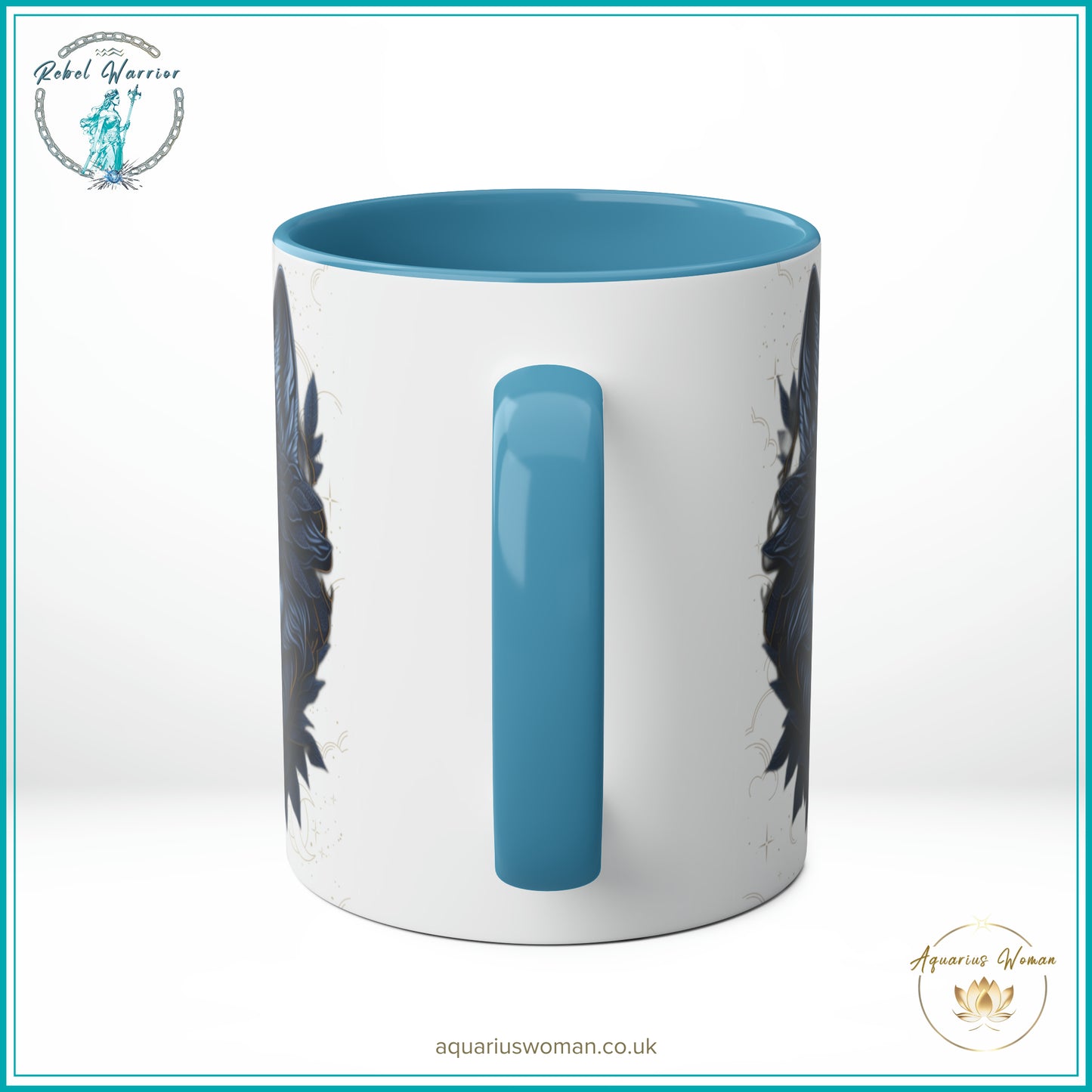 Aquarius Woman Rebel Warrior Collection Mug – Lone Wolf Geometric and Dreamcatcher Design