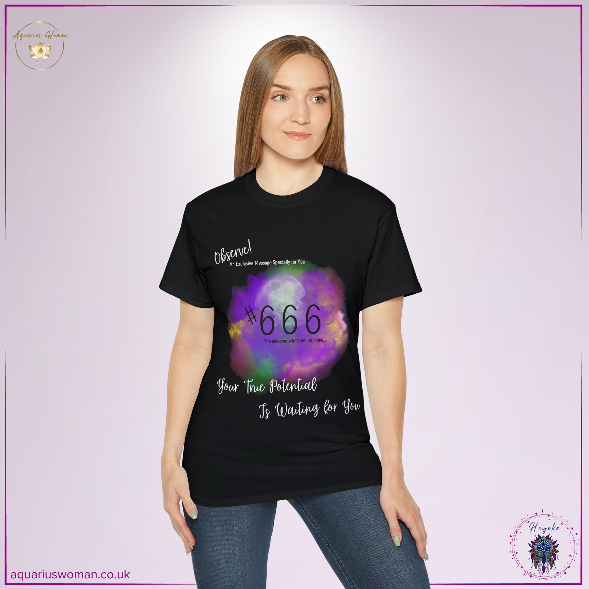 Synchronicity #666 Tee from the Heyoke Collection by Aquarius Woman - Woman _Black t-shirt