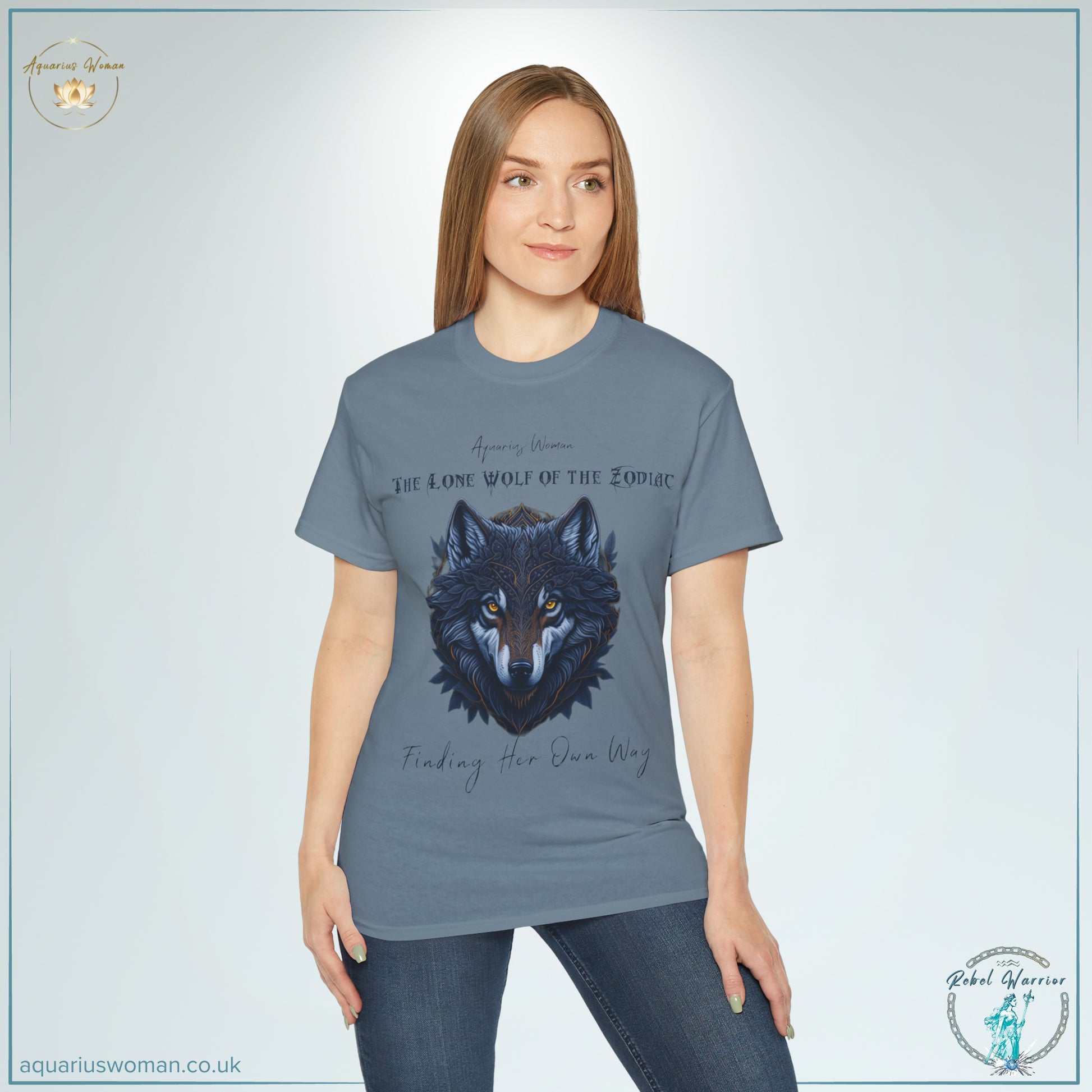 Wild at Heart: Aquarius Woman's Tee for the True Lone Wolf's of the Zodiac: Rebel Warrior Collection - Model Grey