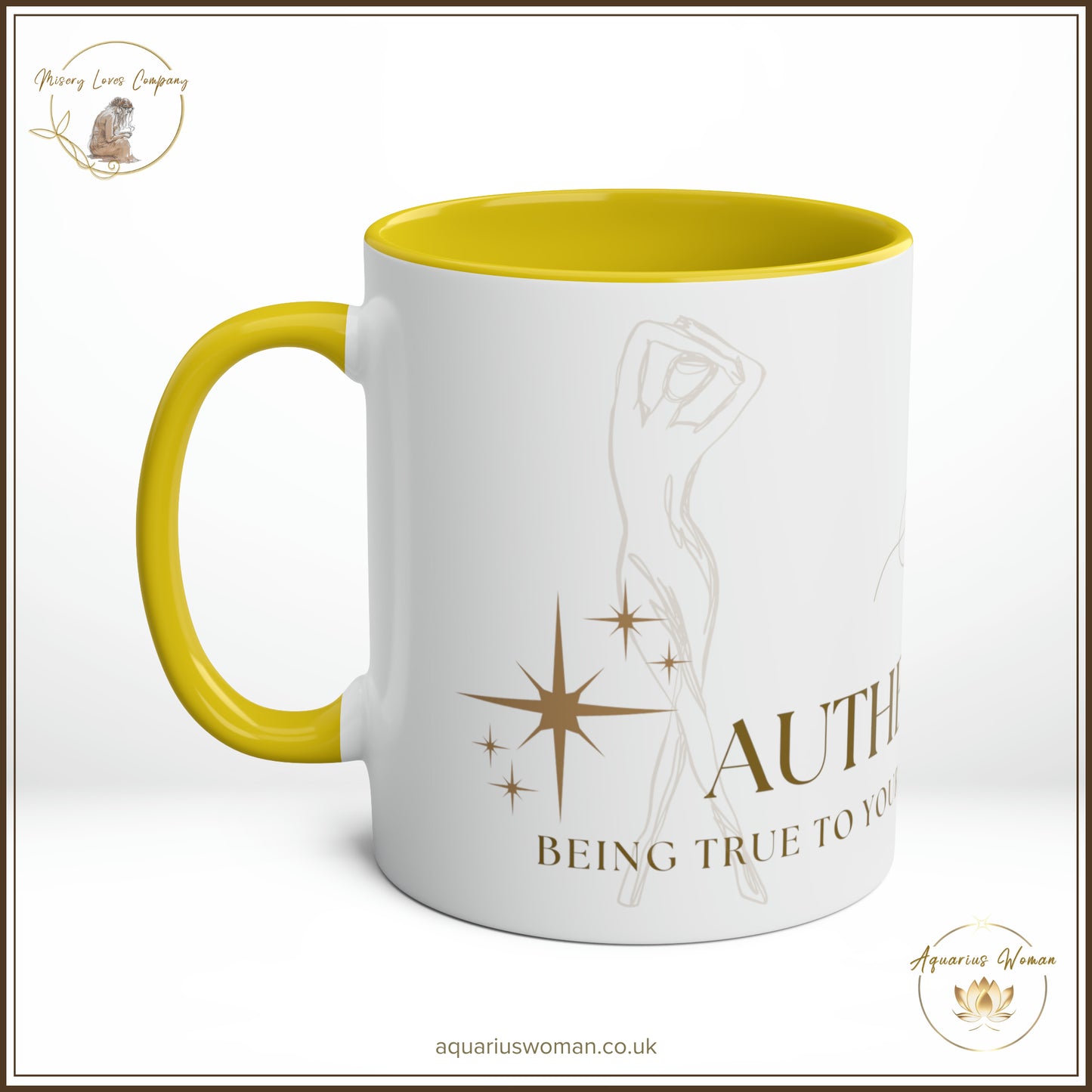 Aquarius Woman's Authenticity, Be True to Yourself Without Apology Mug - Yellow - Left
