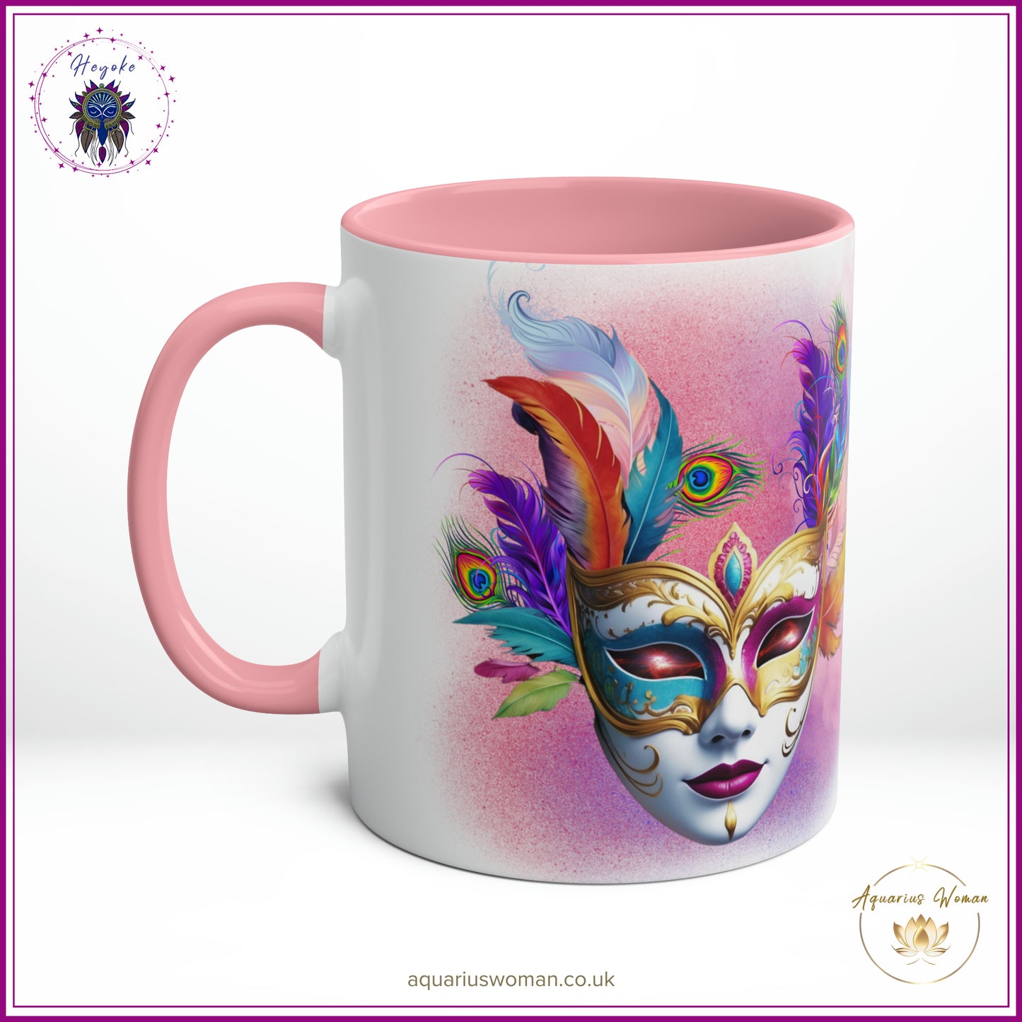 Heyoke Collection: "Cosmic Masquerade" Ceramic Mug - A Mystical Sip Into Shamanic Realms
