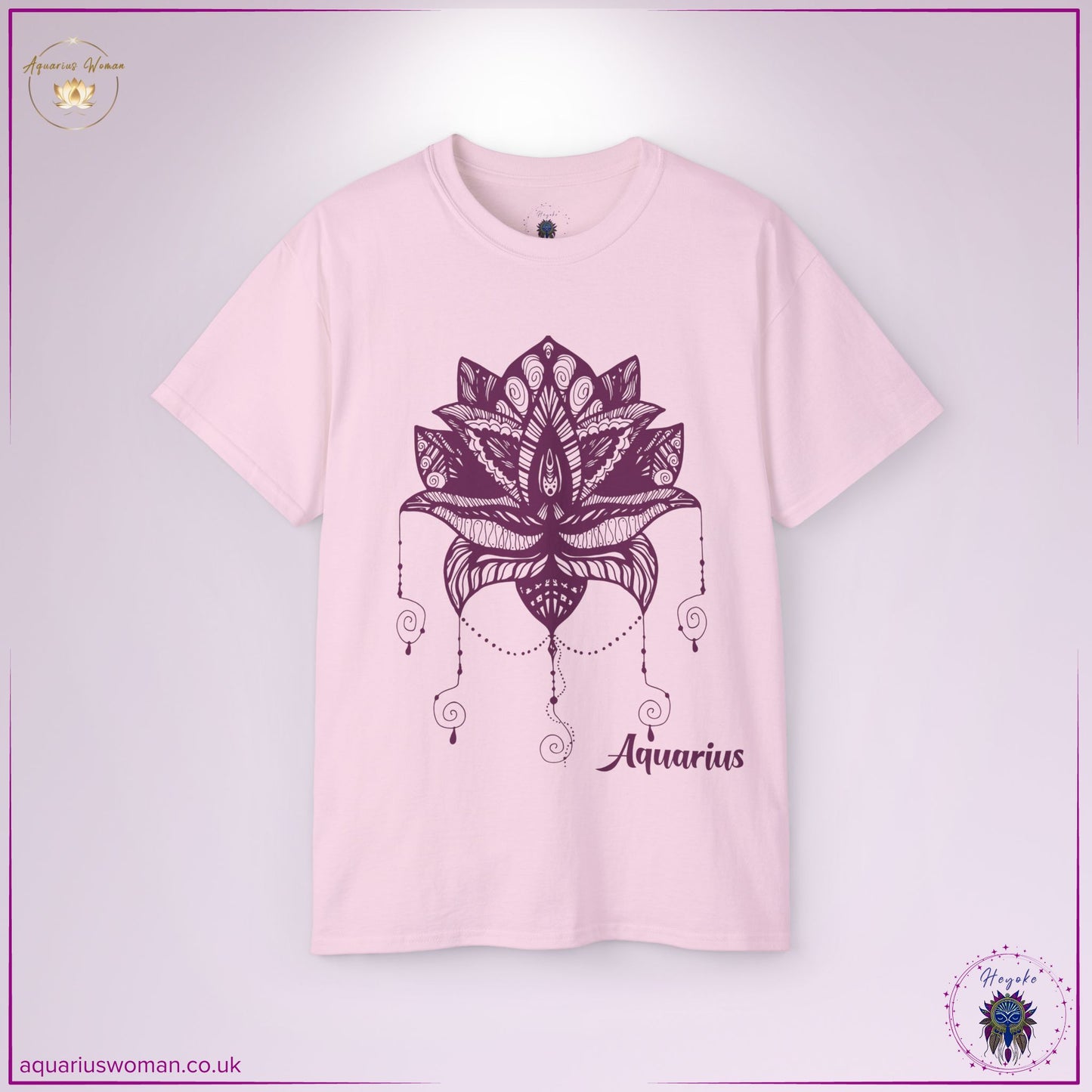 The Aquarius Ascension Tee in soft pink is a serene and elegant statement of spiritual growth. Featuring a sacred lotus entwined with a dreamcatcher, this detailed design represents intuition, healing, and cosmic alignment—perfect for mystics and visionaries.
