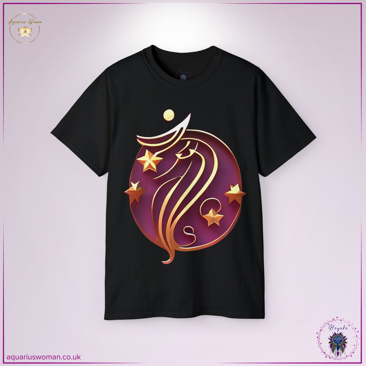 The Aquarius Woman Zodiac Tee in Black is a bold statement of cosmic intelligence and individual power. Showcasing a luminous Aquarius symbol surrounded by celestial stars, this design reflects innovation, intuition, and limitless imagination.