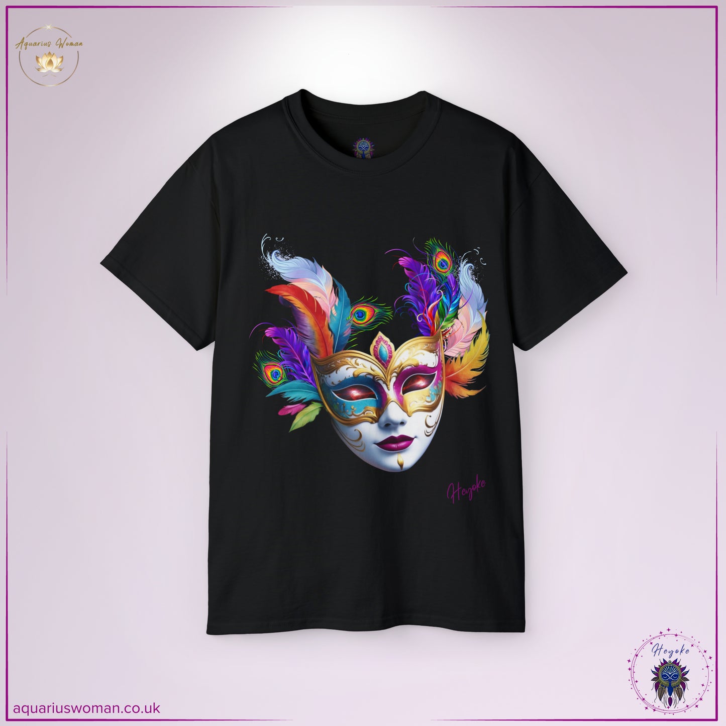 The Cosmic Masquerade Tee in Black is a powerful representation of illusion, truth, and sacred transformation. Featuring a detailed masquerade mask with peacock and fire-coloured feathers, this design embodies mystery, enlightenment, and the cosmic balance between shadow and light.