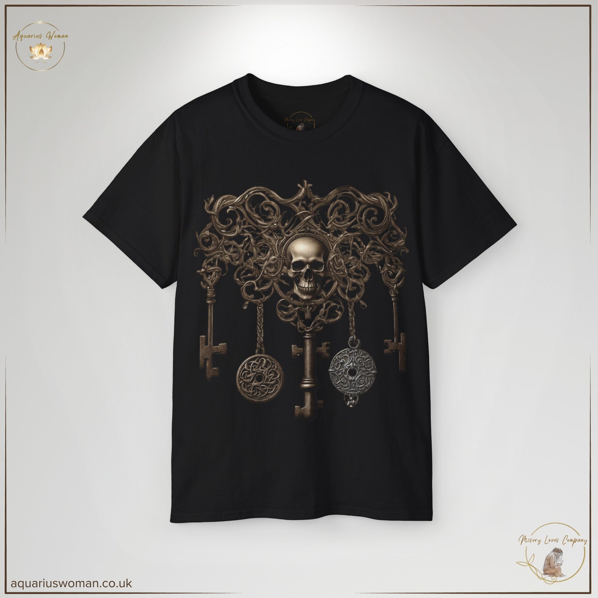 The Curse Breaker's Keys Tee in Black showcases an elaborate arrangement of keys, skulls, and occult-inspired details. Representing spiritual resilience, ancestral healing, and unlocking destiny, this design is a statement piece for those who break chains and rewrite their legacy.