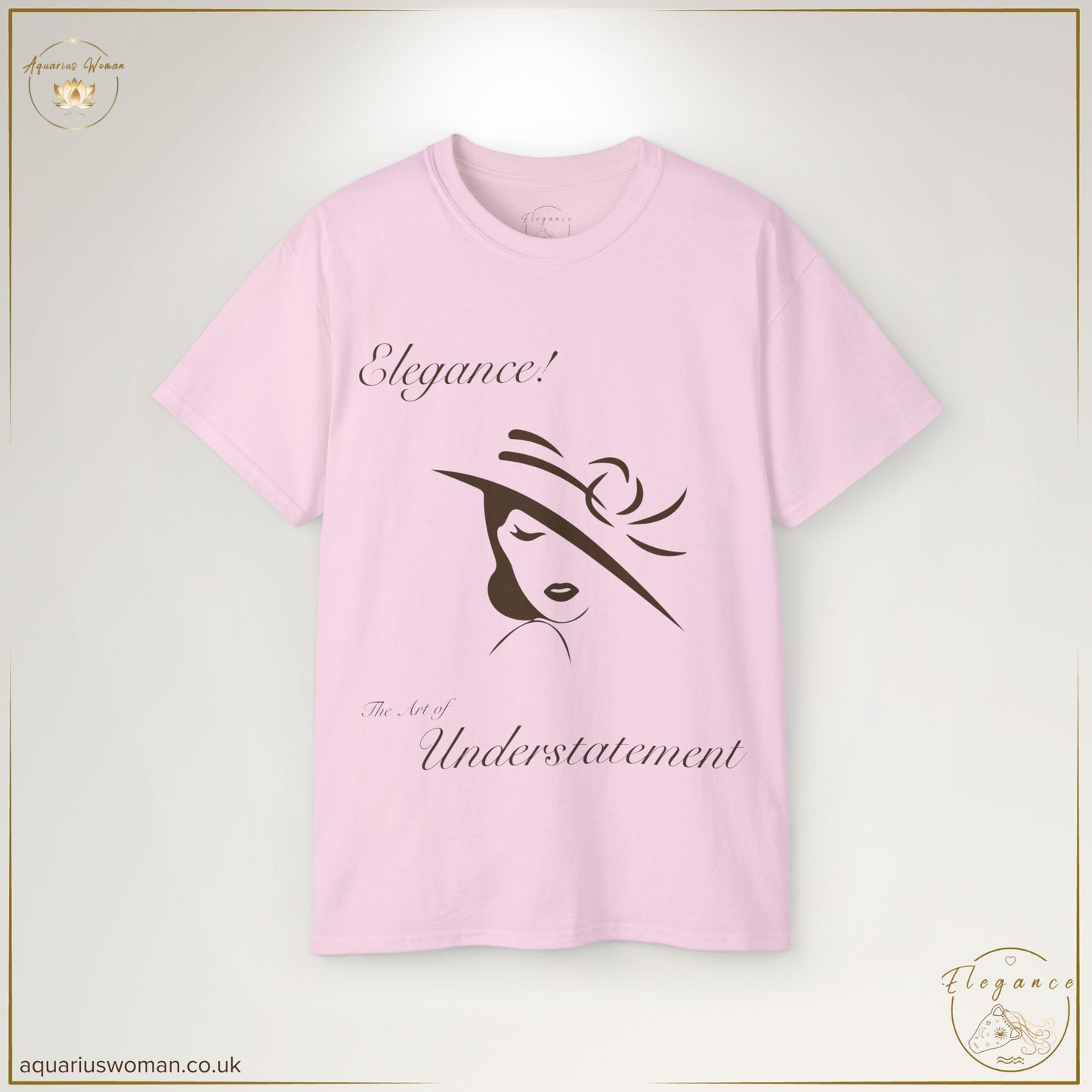 The Elegance - The Art of Understatement Tee in Light Pink embodies feminine sophistication. The fluid line art and carefully placed typography create a design that exudes charm, poise, and timeless beauty.