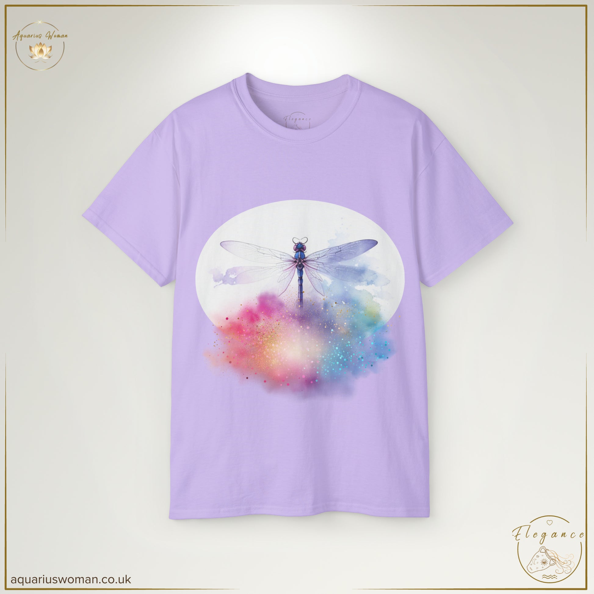 The Ethereal Dragonfly Cosmic Cloud Burst Tee in Orchid is a vision of cosmic elegance. A graceful dragonfly, detailed in iridescent purples and blues, hovers over a dreamy burst of vibrant colours, symbolising creativity, freedom, and universal connection.