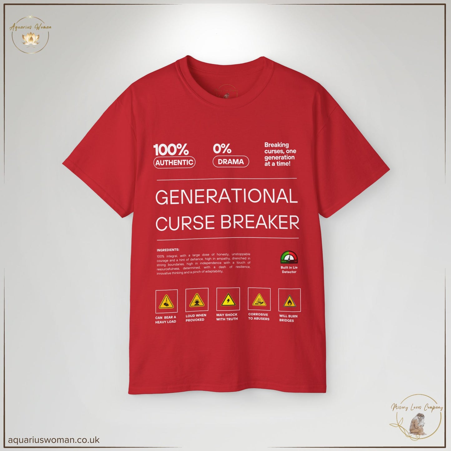 The Generational Curse Breaker Tee in Red makes a powerful impact with its bold typography and humorous warnings about exposing the truth. A must-have for those dismantling toxic legacies with courage and integrity.