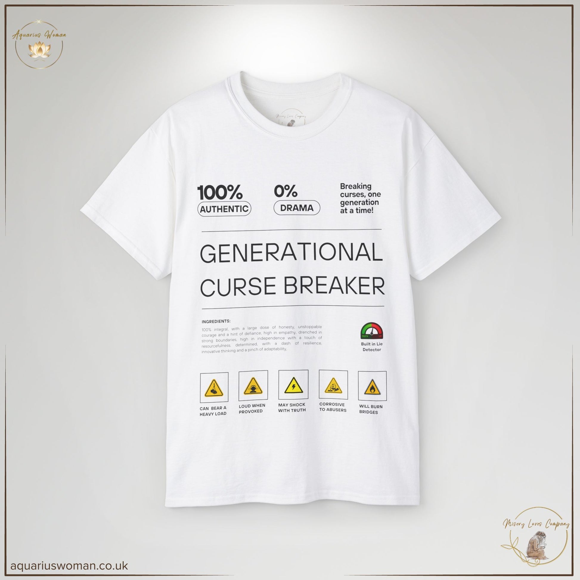 The Generational Curse Breaker Tee in White is a bold statement piece featuring humorous yet powerful text about breaking toxic cycles. Designed for those rewriting their family’s legacy, this tee champions truth, resilience, and transformation.
