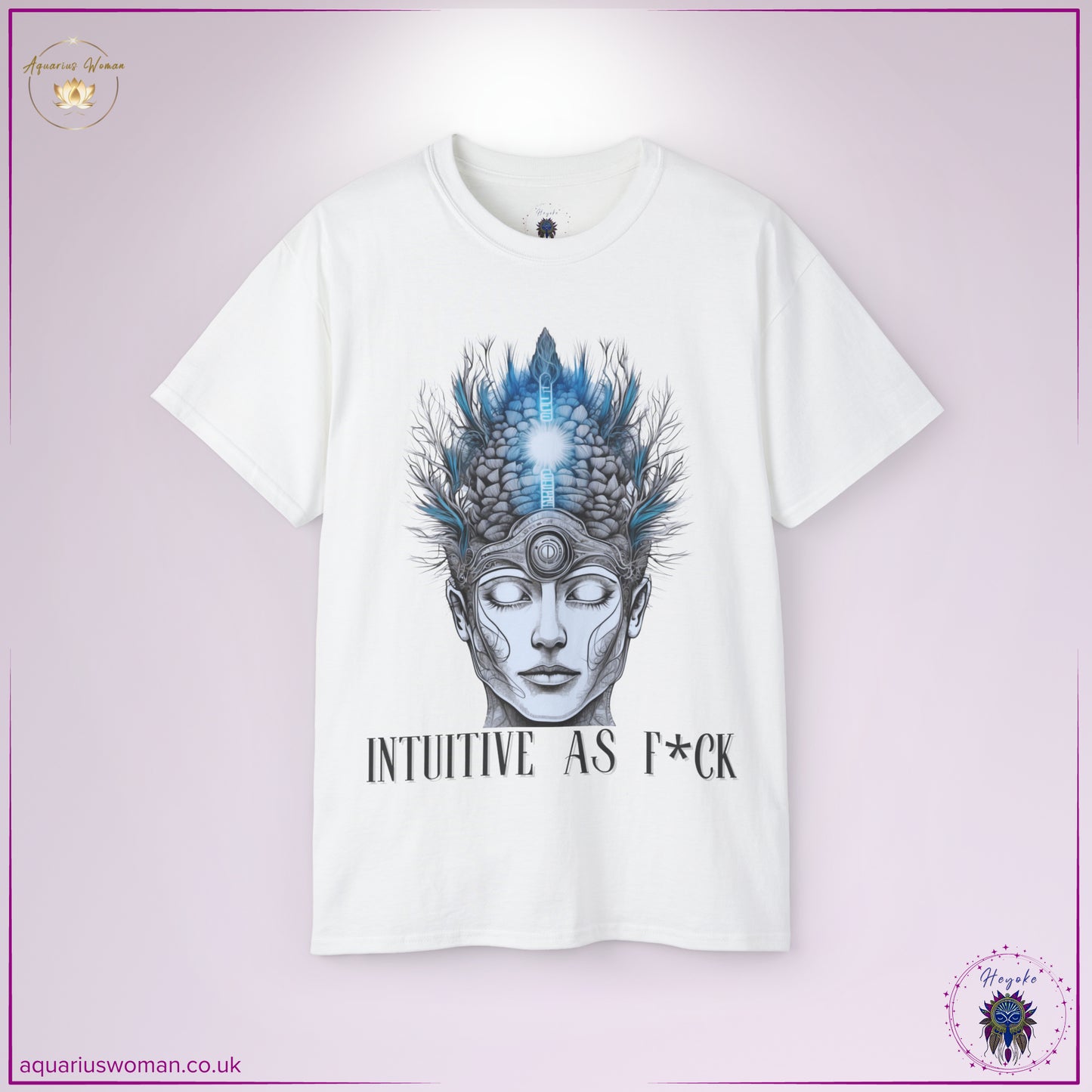 The Heyoke Oracle Essence Tee in White features a striking oracle-inspired face with pineal gland activation symbolism. Representing deep intuition, spiritual insight, and higher awareness, this bold design is for those who embrace their inner knowing and navigate life with unapologetic wisdom.