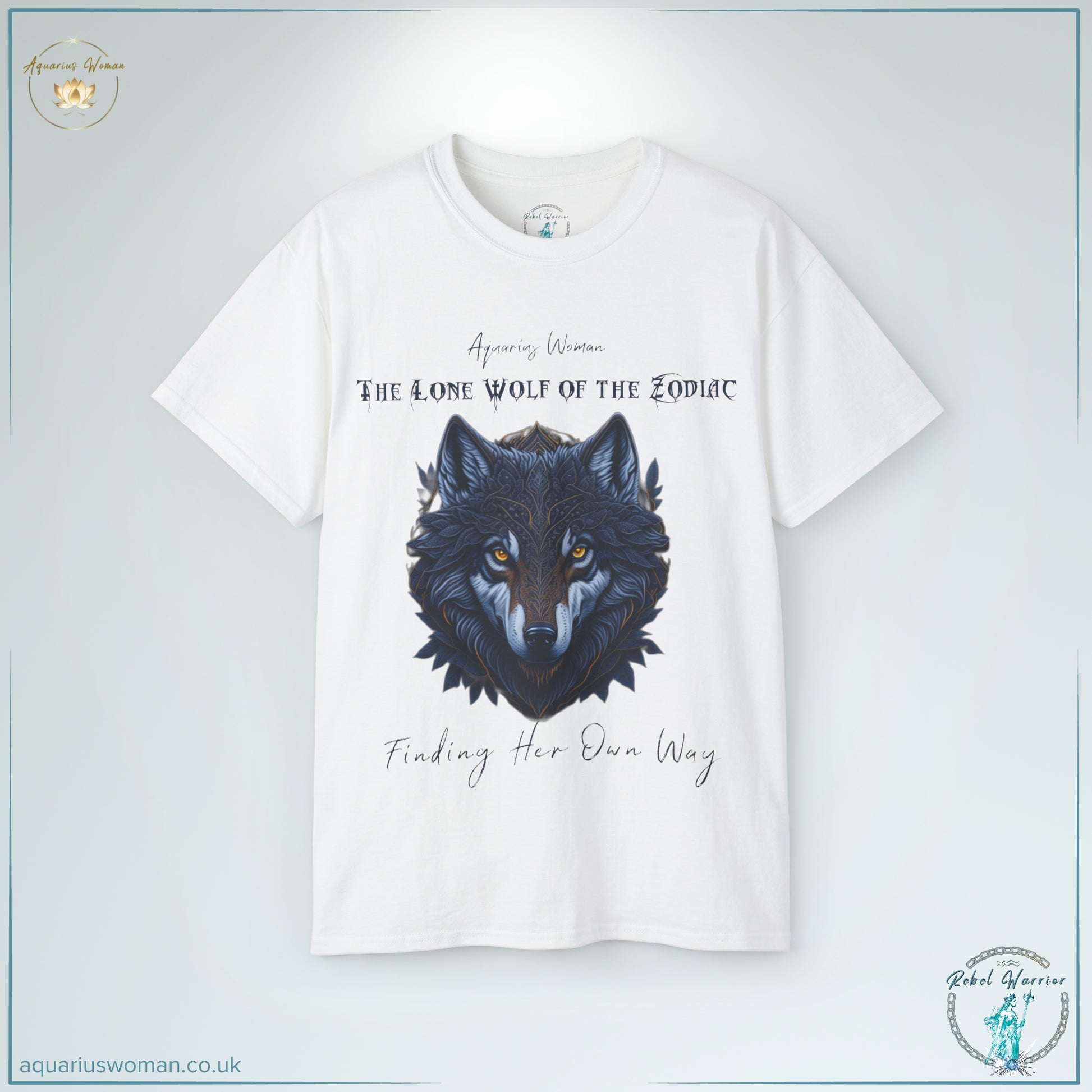 The 'Lone Wolf of the Zodiac' Tee in white from the Rebel Warrior Collection is a bold tribute to Aquarius independence. Featuring an intricately designed wolf with piercing eyes and ornamental detailing, this tee embodies strength, wisdom, and the untamed spirit of those who forge their own path.