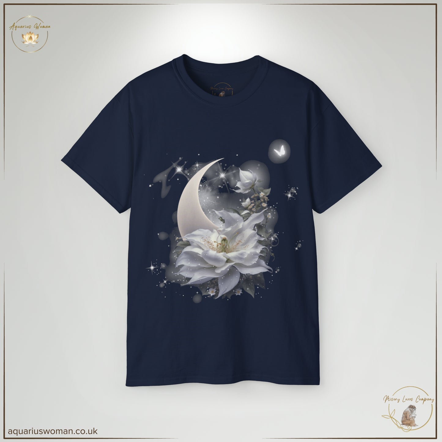 The Moonflower Elegance Tee in Navy reflects the deep expanse of the night sky, where strength and beauty emerge in darkness. Featuring an ethereal moonflower and crescent moon, this design represents endurance, hope, and the unseen magic of personal growth.