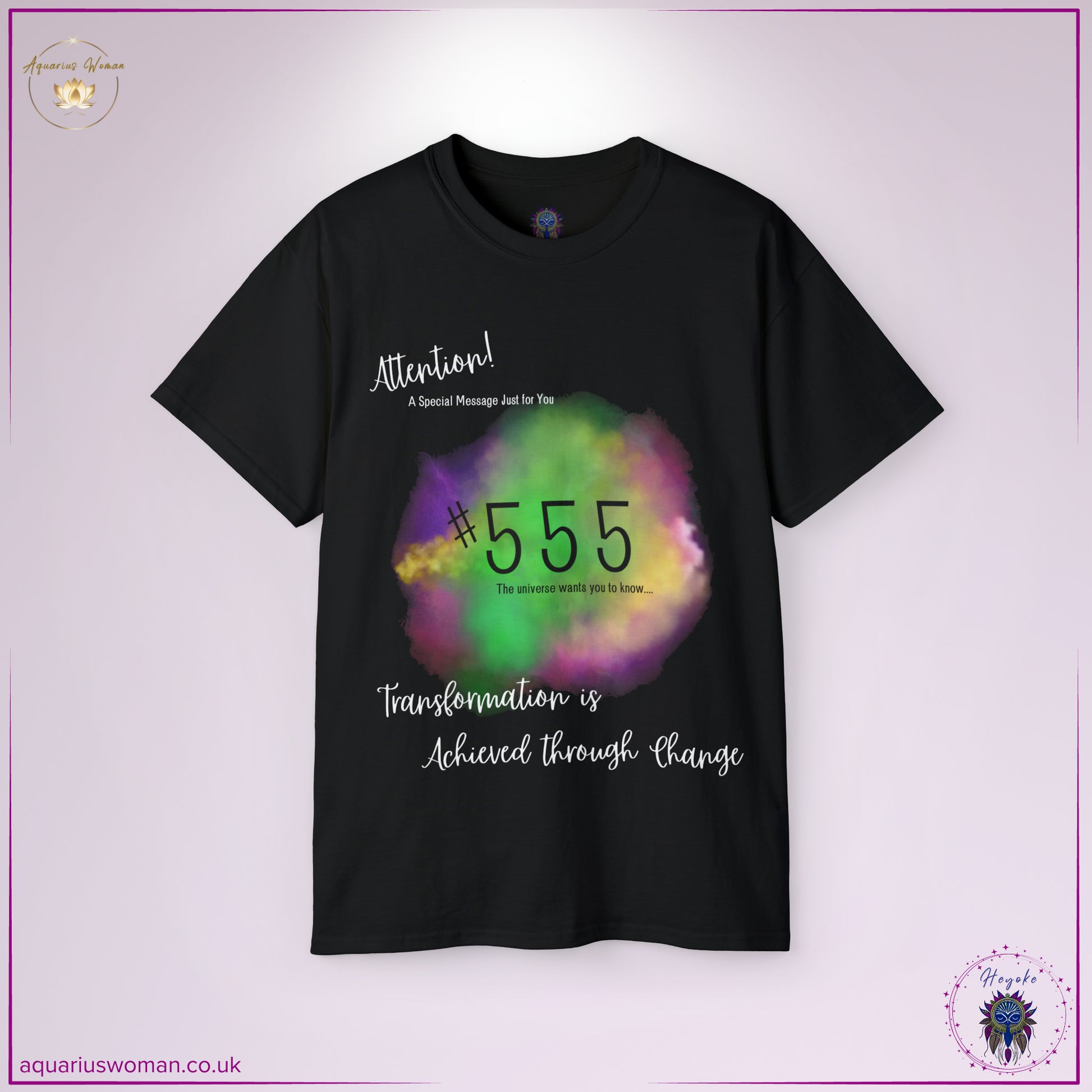 The 'Synchronicity #555' Tee in Black represents momentum, spiritual shifts, and embracing transformation. Designed with a vibrant energy aura surrounding the number 555, this piece encourages trust in divine timing and new beginnings. A must-have for manifestors, visionaries, and those welcoming change.