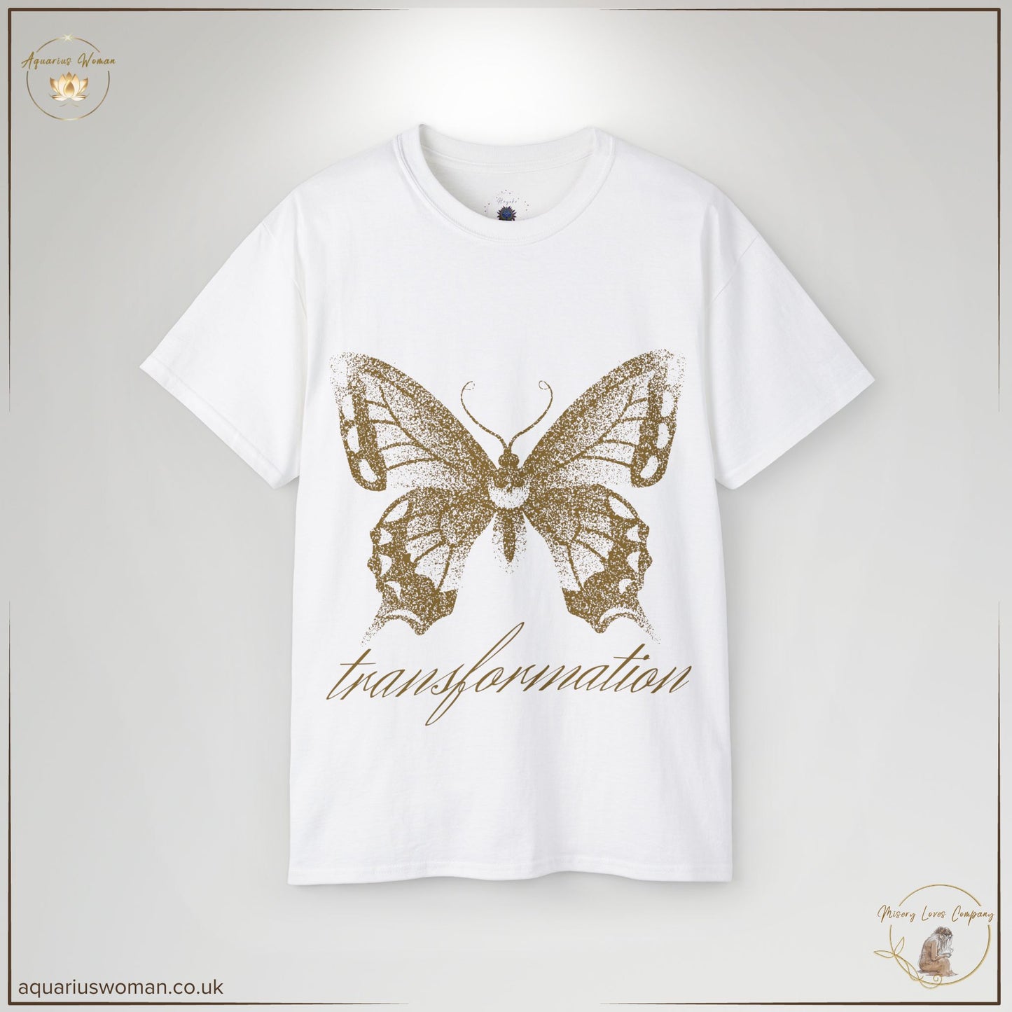 The Transformation Butterfly Tee in White represents healing, renewal, and resilience. Featuring a delicate golden butterfly and ‘transformation’ in elegant script, this tee is a symbol of personal growth and rebirth.