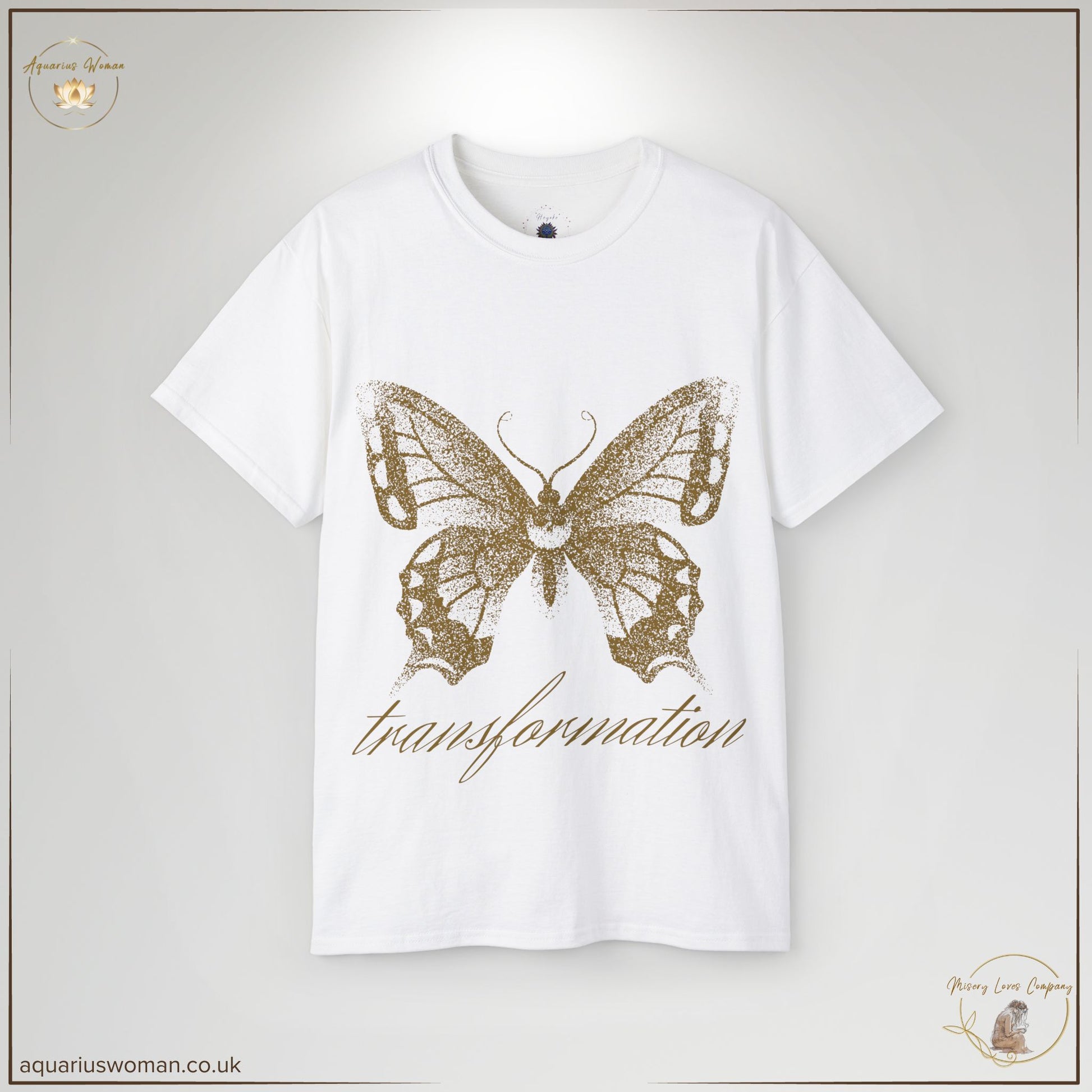 The Transformation Butterfly Tee in White represents healing, renewal, and resilience. Featuring a delicate golden butterfly and ‘transformation’ in elegant script, this tee is a symbol of personal growth and rebirth.