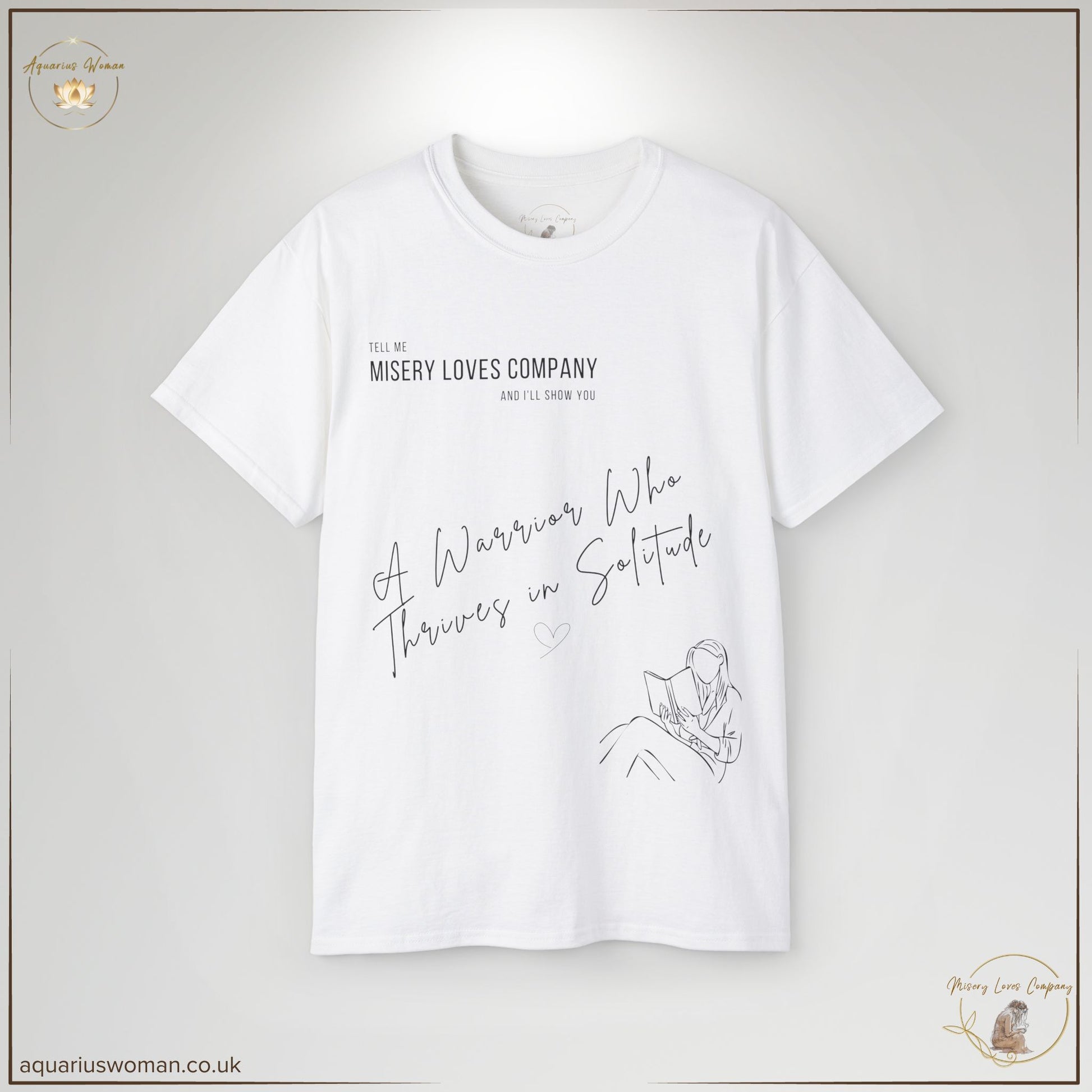 The Warrior of Solitude Tee in White embodies quiet strength and self-discovery. With elegant line art depicting a woman reading, this design represents growth, wisdom, and the empowerment found in solitude. A perfect statement piece for those who thrive in their own company.