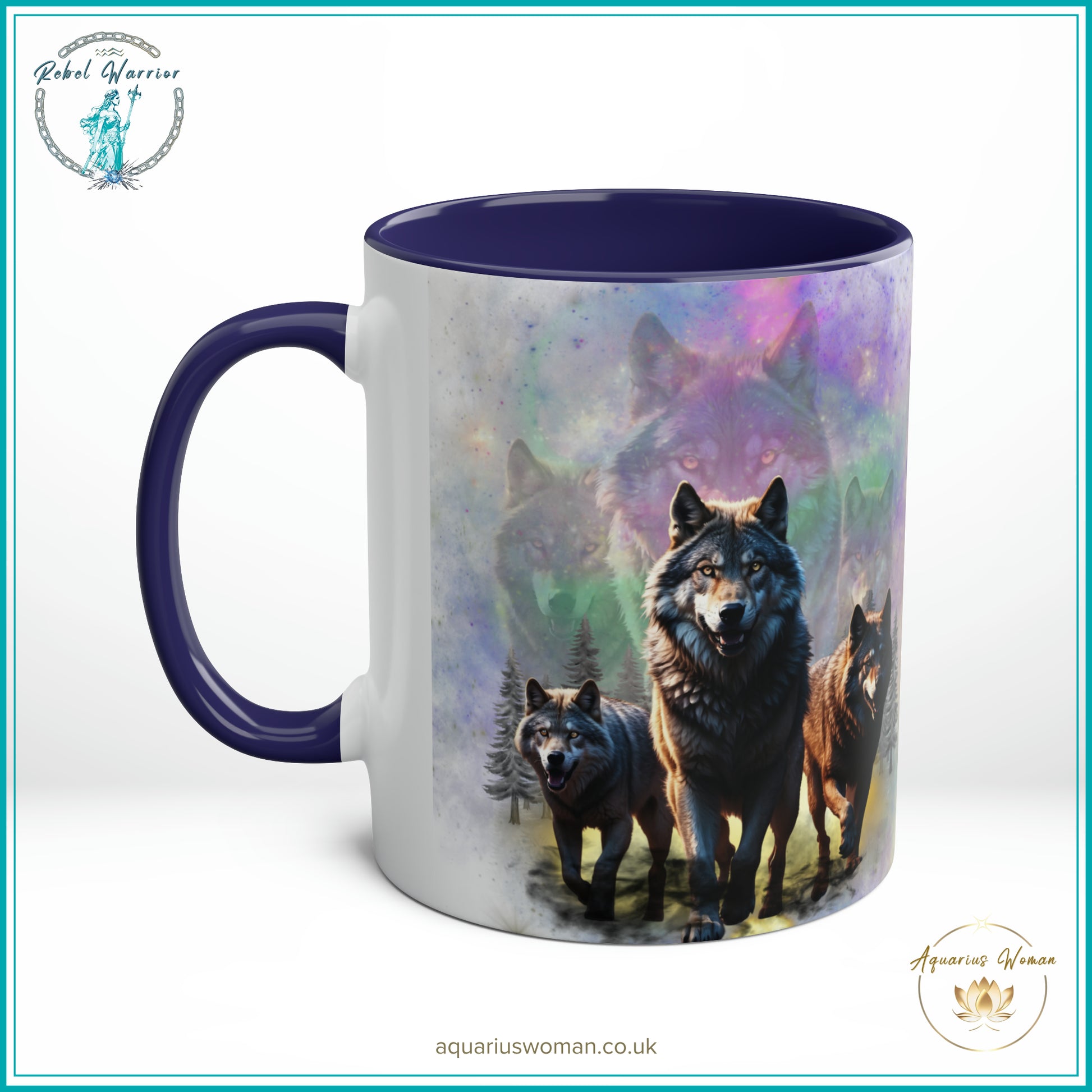 Aquarius Woman Dual Design Mug - The Wolf pack Night Watchers & Dawn Guardians - Dark Blue- Right