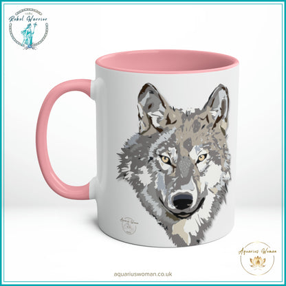 Aquarius Woman - The Lone Wolf of the Zodiac Mug - Pink Right