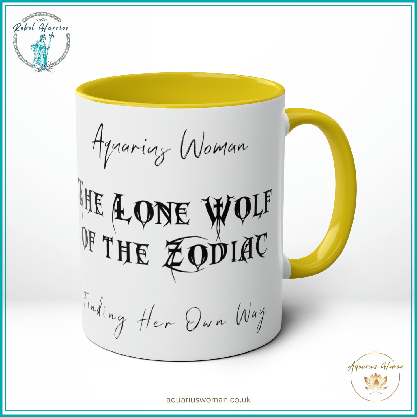 Aquarius Woman - The Lone Wolf of the Zodiac Mug - Yellow Left