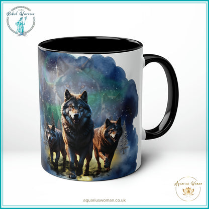 Aquarius Woman Rebel Warrior Collection - Wolf Pack Night Watchers Mug - Black - Left