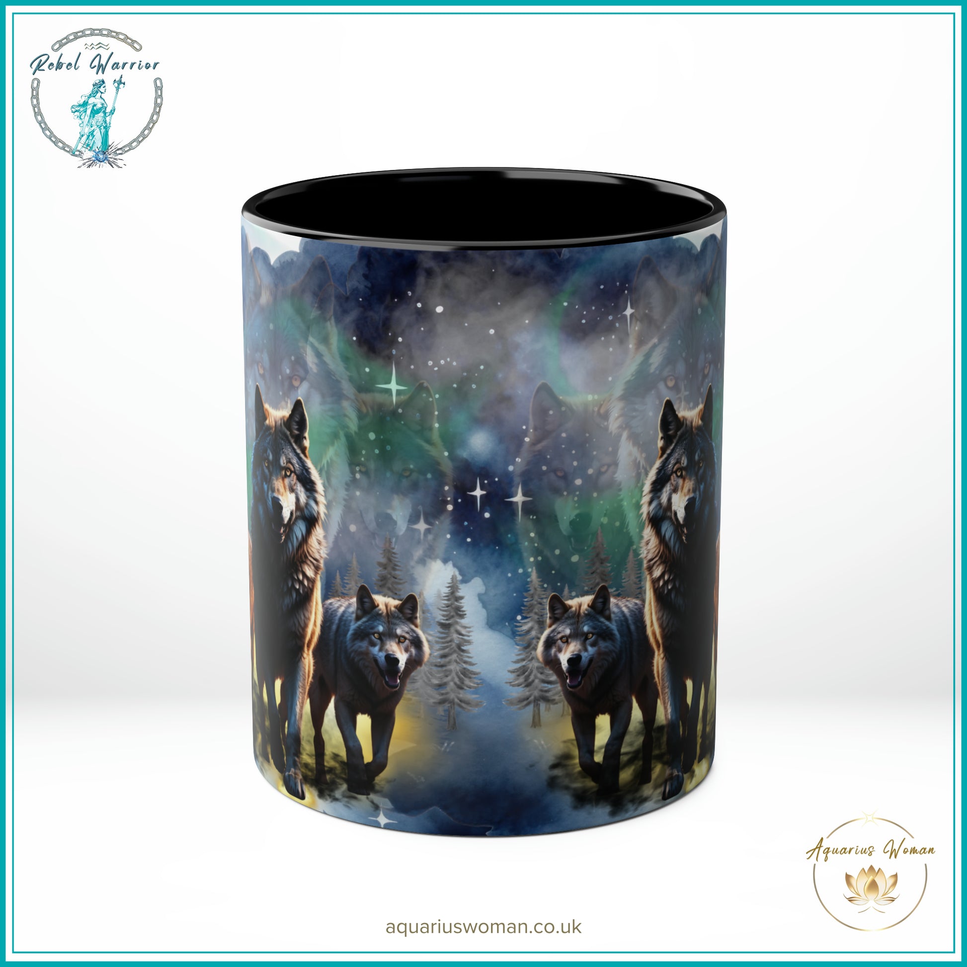 Aquarius Woman Rebel Warrior Collection - Wolf Pack Night Watchers Mug - Black - Centre