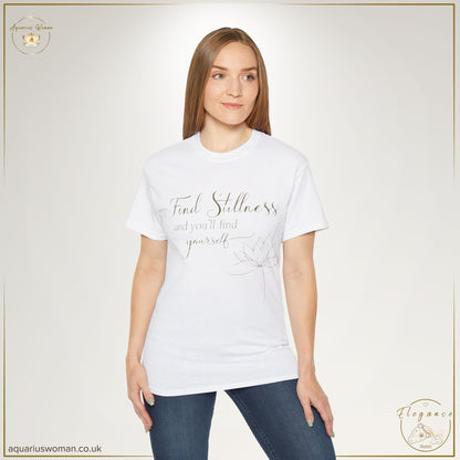 Find Stillness and Self Lotus Tee – Mindfulness & Healing Shirt