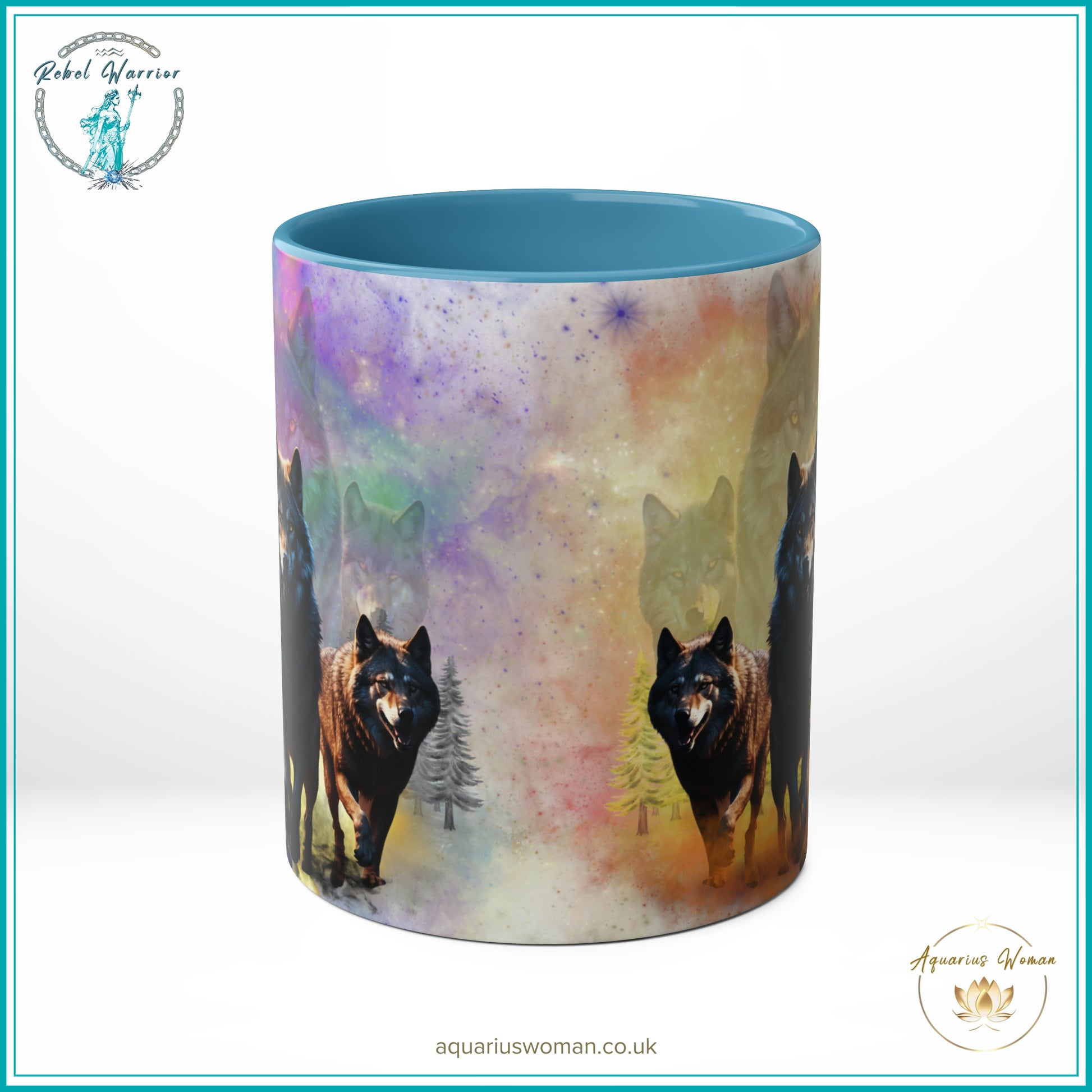 Aquarius Woman Dual Design Mug - The Wolf pack Night Watchers & Dawn Guardians - Light Blue- Front