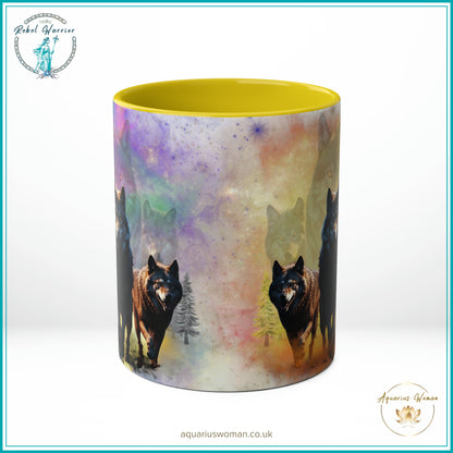 Aquarius Woman Dual Design Mug - The Wolf pack Night Watchers & Dawn Guardians - Yellow- Front