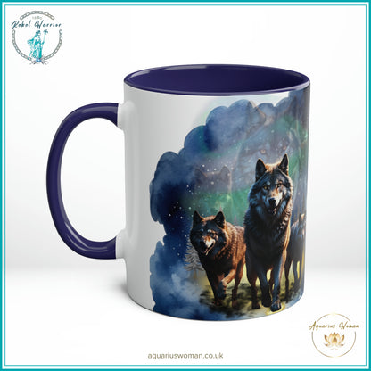 Aquarius Woman Rebel Warrior Collection - Wolf Pack Night Watchers Mug - Dark Blue- Right