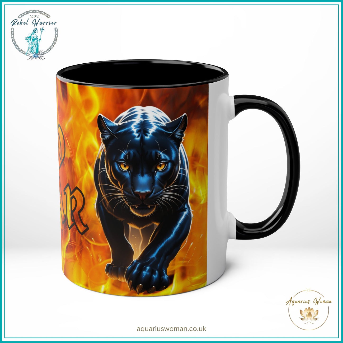 Aquarius Woman Rebel Warrior "No Fear Panther Power" Mug – Strength and Bold Design