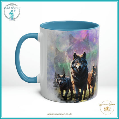 Aquarius Woman Dual Design Mug - The Wolf pack Night Watchers & Dawn Guardians - Light Blue- Right