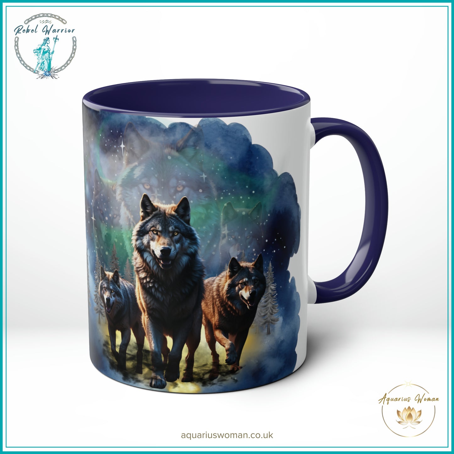 Aquarius Woman Rebel Warrior Collection - Wolf Pack Night Watchers Mug - Dark Blue- Left