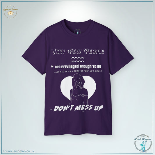 Aquarius Woman Tee Shirt: Rebel Warrior Collection - "Don't Mess Up" in Purple