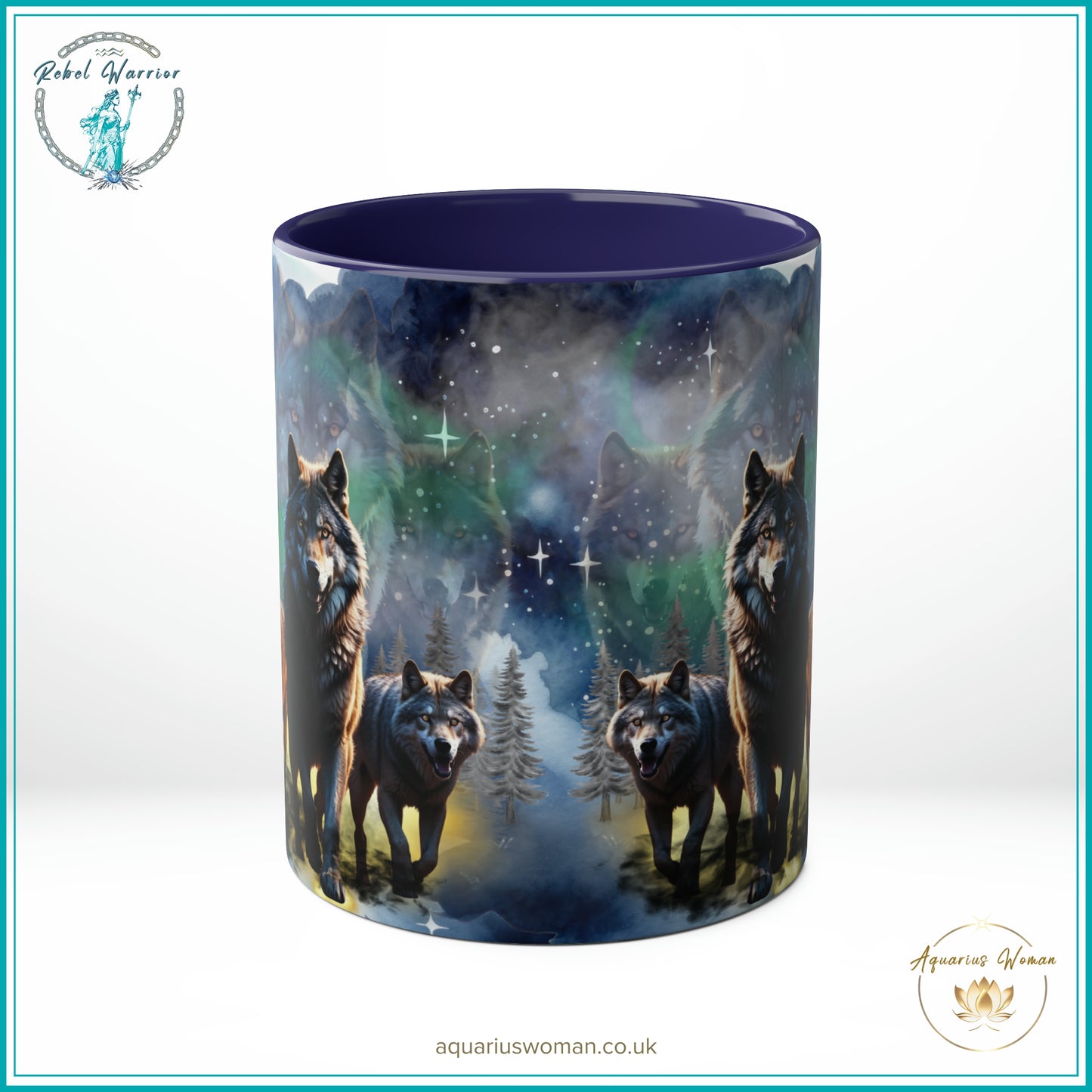 Aquarius Woman Rebel Warrior Collection - Wolf Pack Night Watchers Mug - Dark Blue- Centre