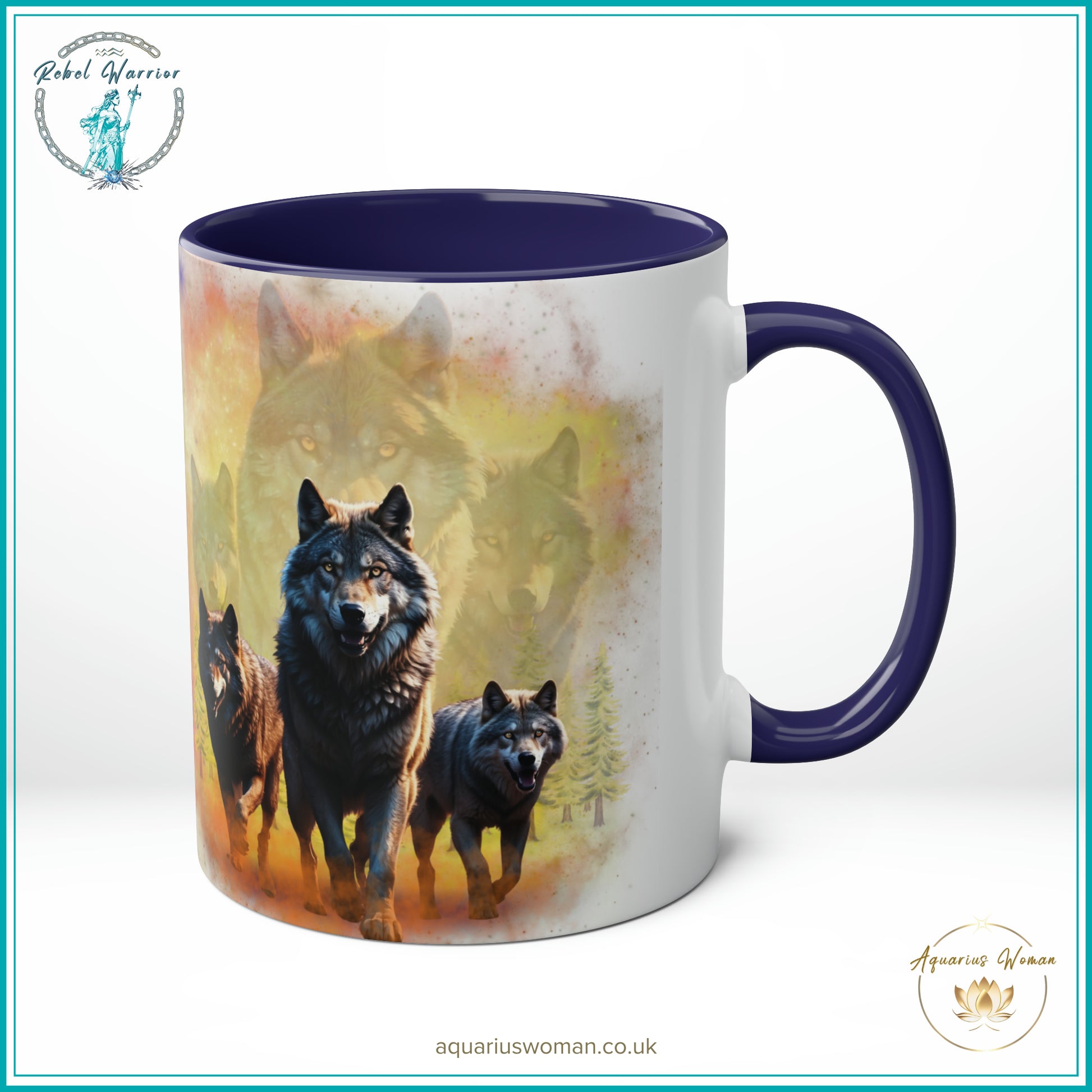 Aquarius Woman Dual Design Mug - The Wolf pack Night Watchers & Dawn Guardians - Dark Blue- Left