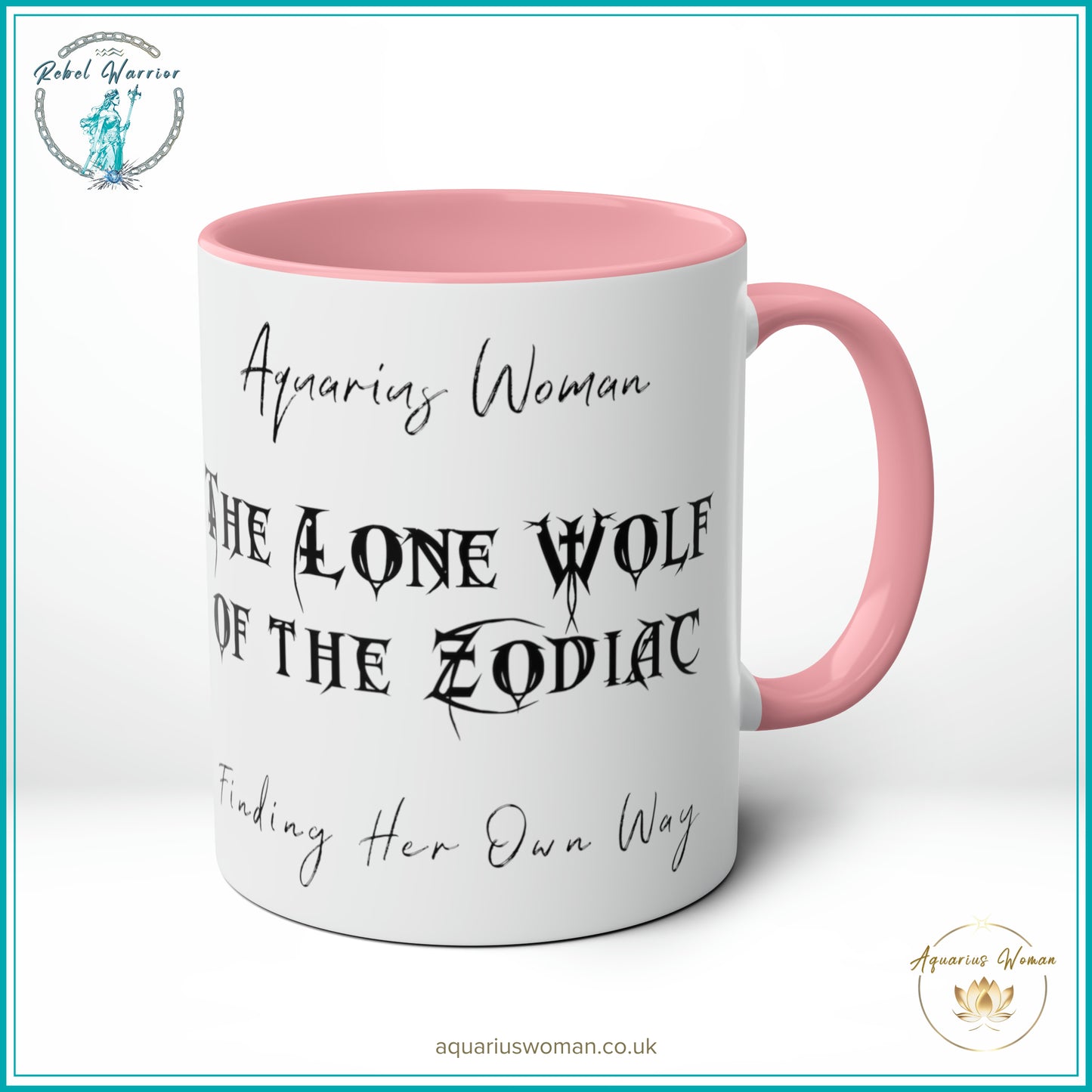 Aquarius Woman - The Lone Wolf of the Zodiac Mug - Pink Left