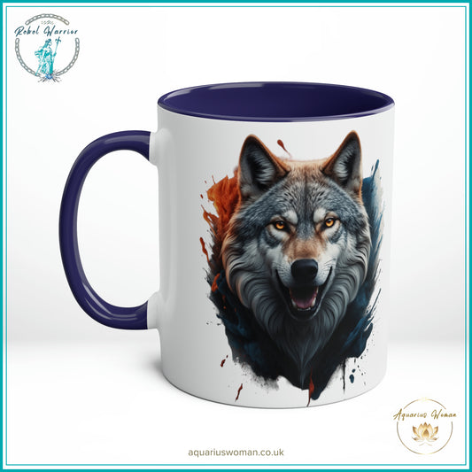 Aquarius Woman's Rebel Warrior Collection Lone Wolf Two Tone Mug- Blue