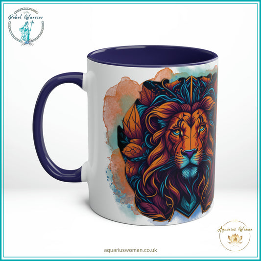 Aquarius Woman Rebel Warrior Collection Mug - Fierce and Fearless - isometric Lion Face 