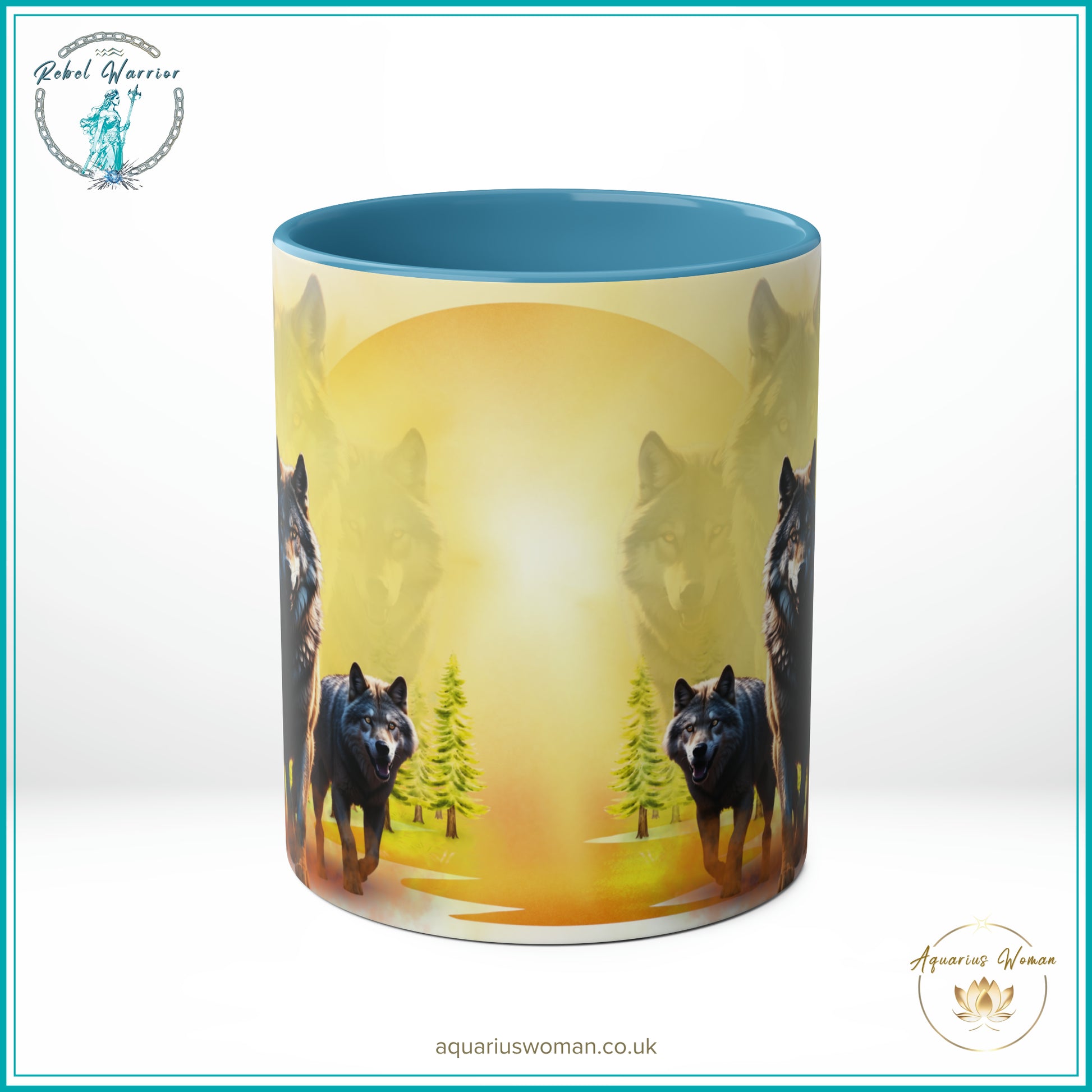 Aquarius Woman Rebel Warrior Collection Mug - Wolves at Dawn - Dawn Guardians - Light Blue- Center