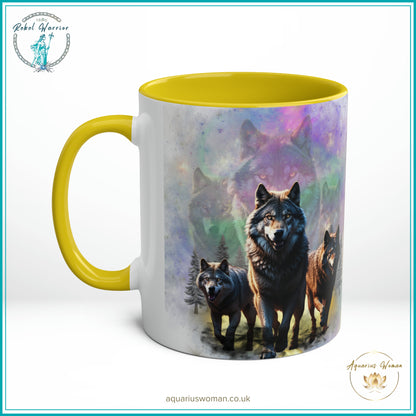 Aquarius Woman Dual Design Mug - The Wolf pack Night Watchers & Dawn Guardians - Yellow- Right