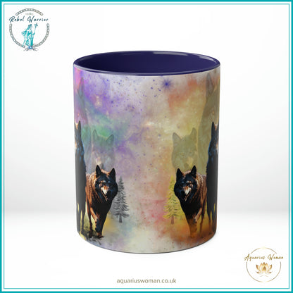 Aquarius Woman Dual Design Mug - The Wolf pack Night Watchers & Dawn Guardians - Dark Blue- Front