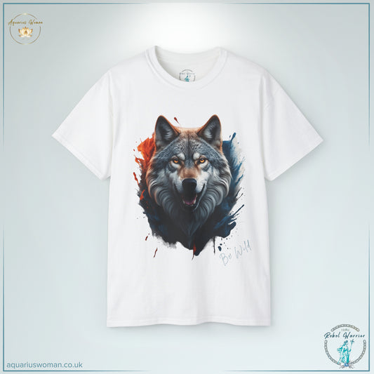 Be Wild with Aquarius Woman's Rebel Warrior Wolf Tee - White