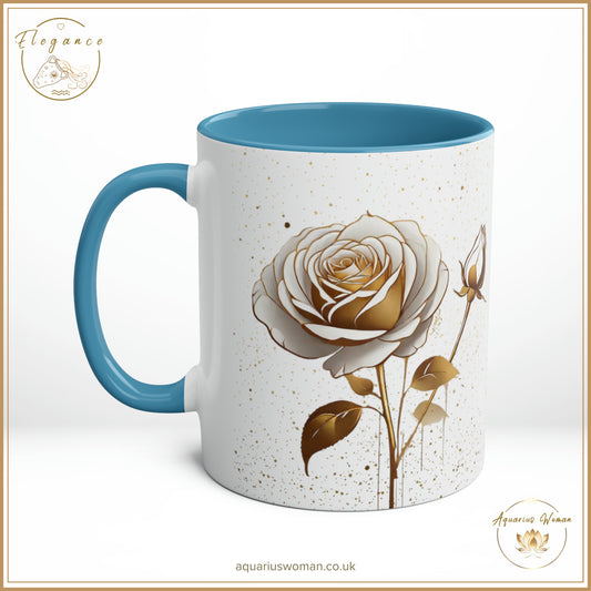 Aquarius Woman's Elegance Collection - White & Gold Rose Ceramic Mug