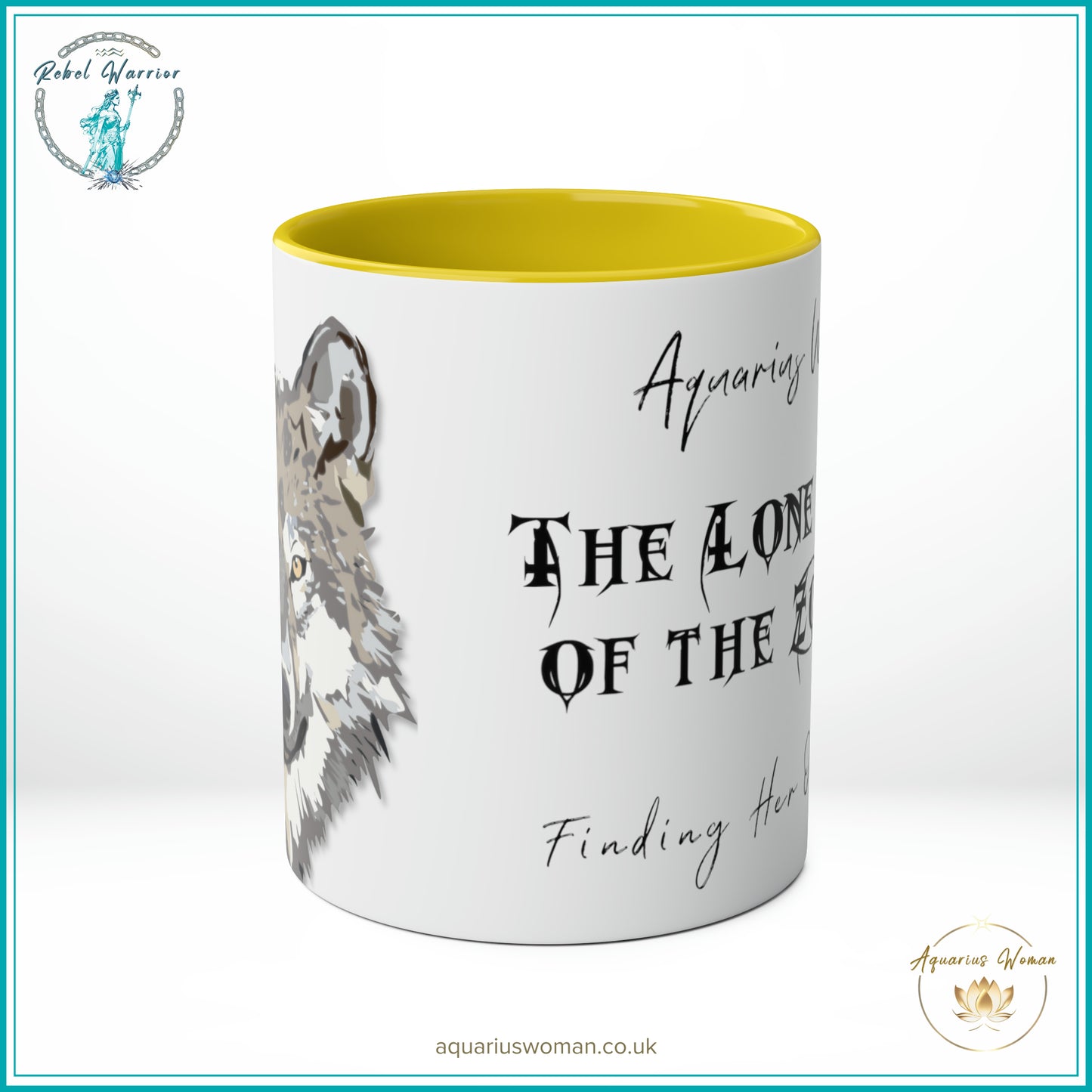 Aquarius Woman - The Lone Wolf of the Zodiac Mug - Yellow Left