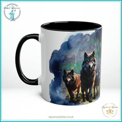 Aquarius Woman Rebel Warrior Collection - Wolf Pack Night Watchers Mug - Black - Right