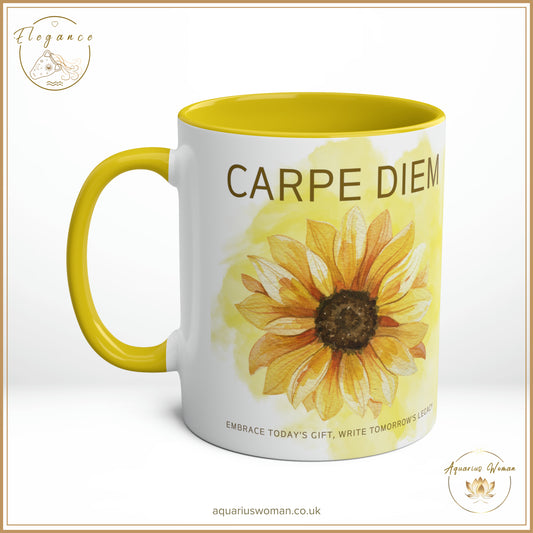 Aquarius Woman's CARPE DIEM Sunflower Mug: Elegance Collection