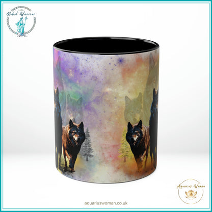 Aquarius Woman Dual Design Mug - The Wolf pack Night Watchers & Dawn Guardians - Black - Front