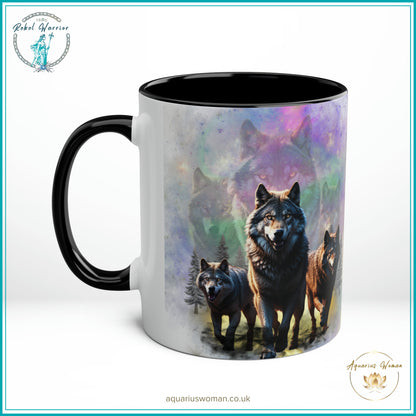 Aquarius Woman Dual Design Mug - The Wolf pack Night Watchers & Dawn Guardians - Black- Right