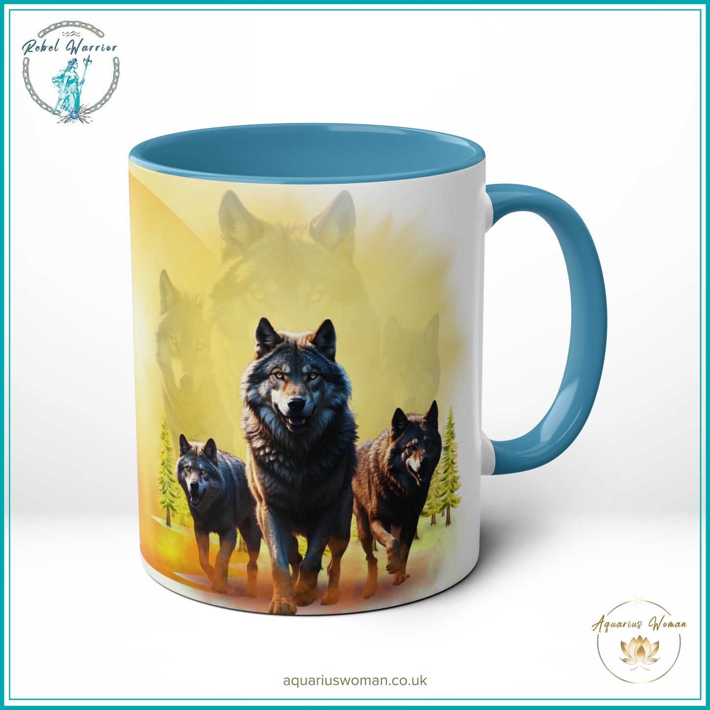 Aquarius Woman Rebel Warrior Collection Mug - Wolves at Dawn - Dawn Guardians - Light Blue- Left