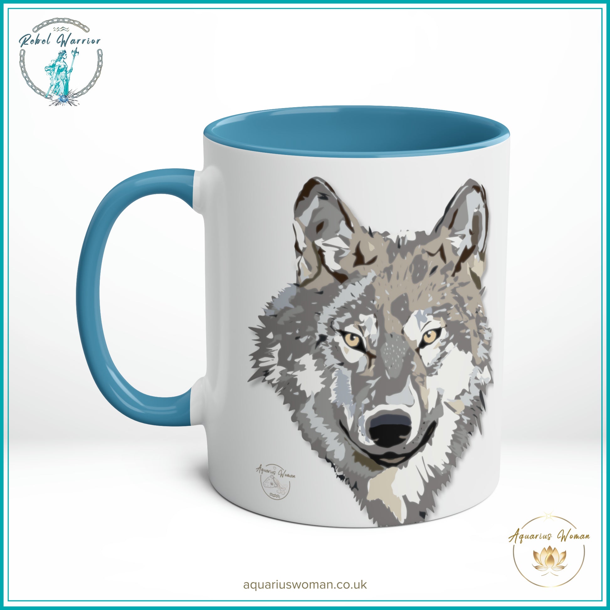 Aquarius Woman - The Lone Wolf of the Zodiac Mug - Blue Right